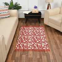 Red and White Nature Floral Print Rug