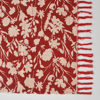 Red and White Nature Floral Print Rug