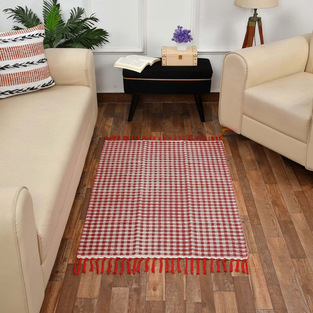 Red and White Plaid Rug