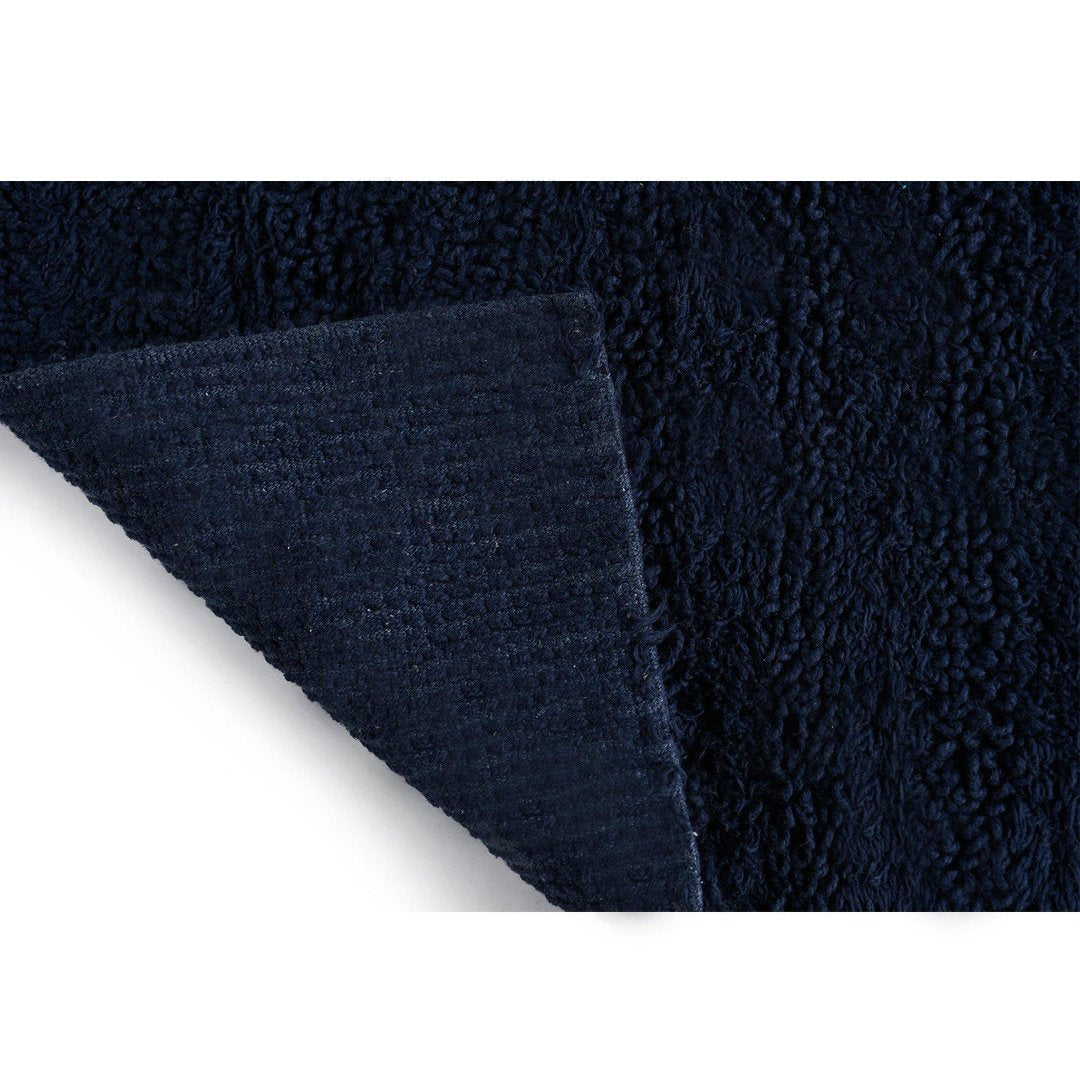 Navy Blue Tufted Striped Bathroom Rug- sashaaworld