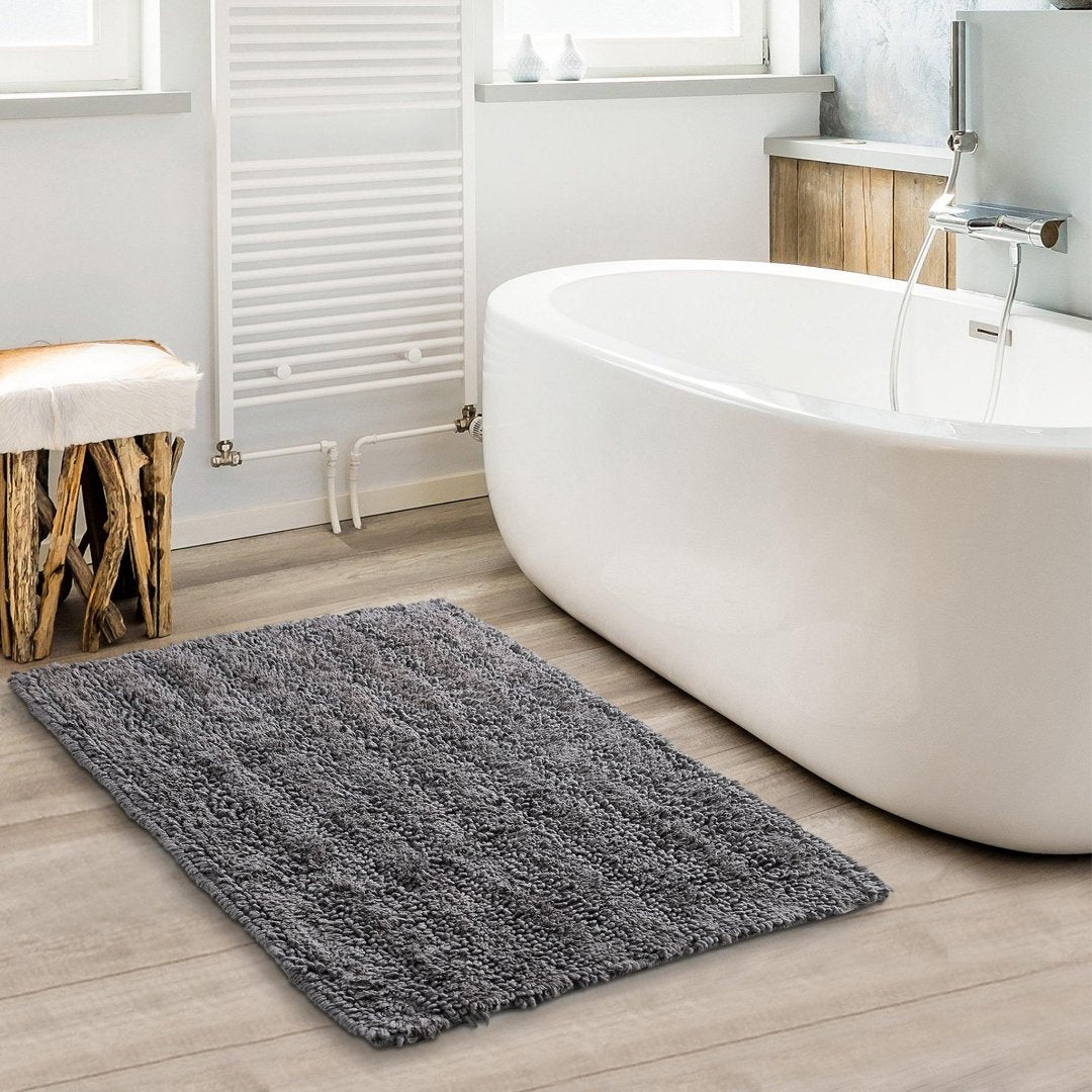 Charcoal Tufted Striped Bathroom Rug