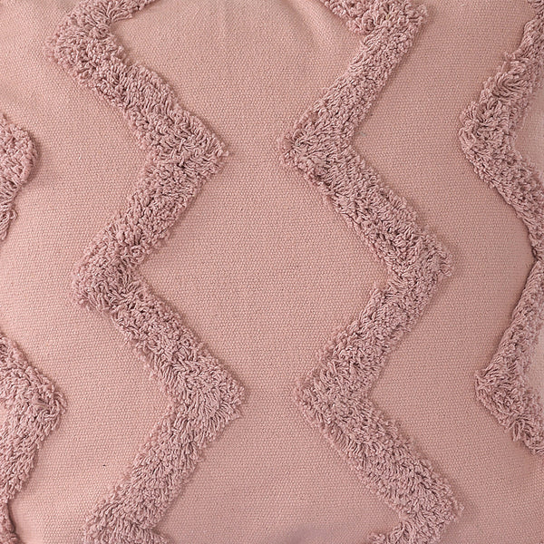 Pink Chevron Tufted Cushion Cover with Tassels