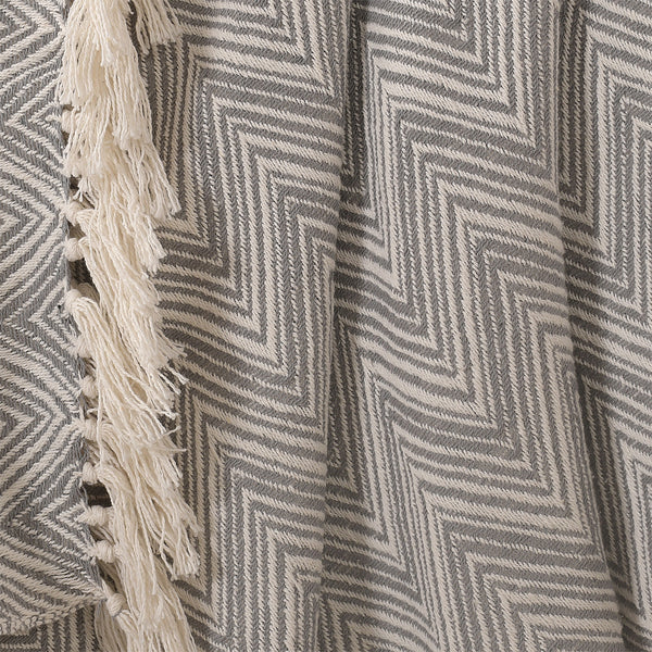 Zig-Zag Pattern Grey Ivory Woven Throw- sashaaworld