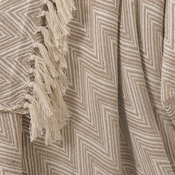 Zig-Zag Pattern Beige Ivory Woven Throw- sashaaworld