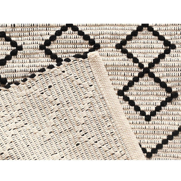 Diamond and Chevron Pattern Cotton Rug Black & Beige - Sashaa World