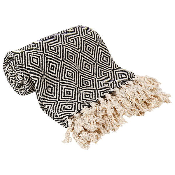 Cotton Diamond Throw Black & White 