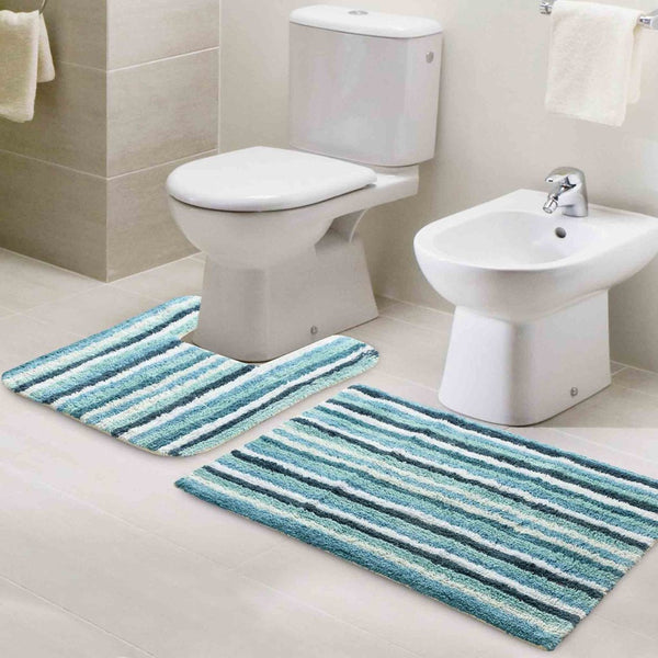 Pack of 2 Anti skid Striped Bathmat and Contour set - sashaaworld