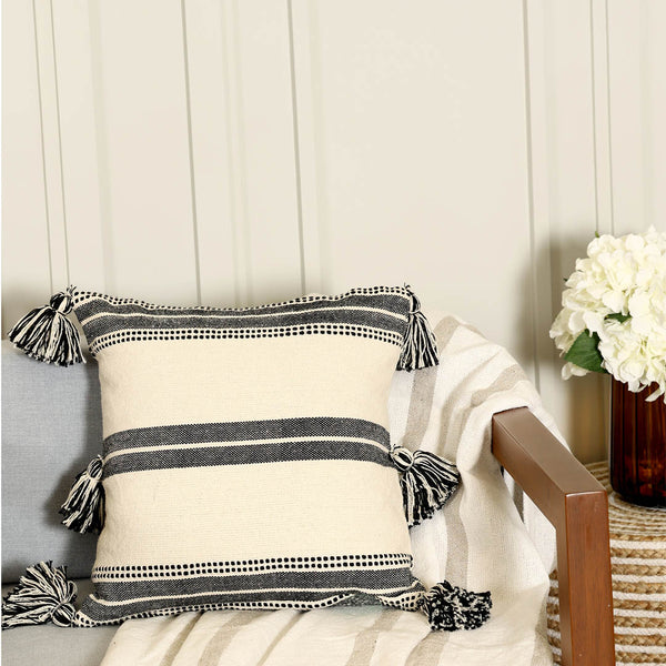 Black Striped and Tassels Cushion Cover- Sashaa World