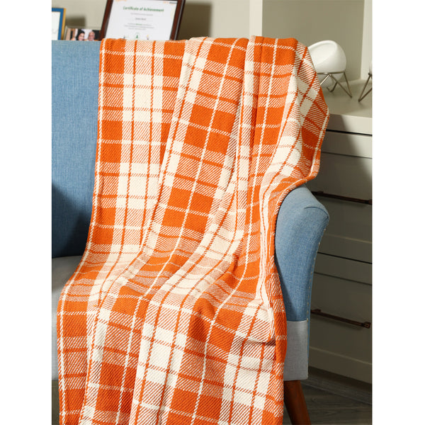 Orange and White Plaid Cotton Throw- Sahaaworld