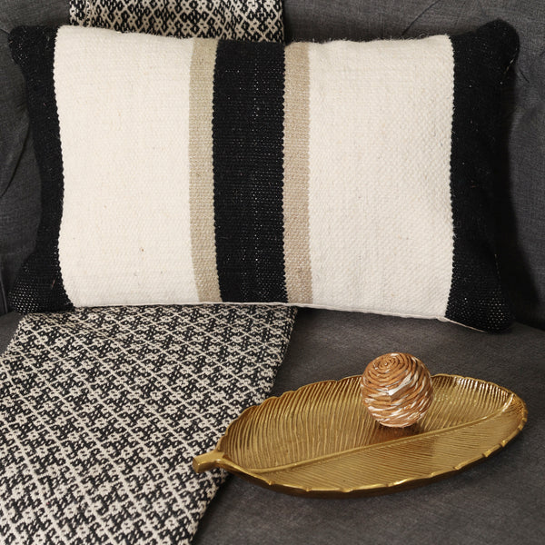 White Lumbar Cushion with Black Stripes- Sashaaworld